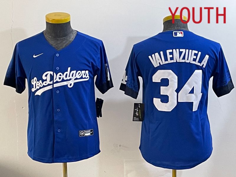 Youth  Los Angeles Dodgers #34 Valenzuela 2024 blue jersey 2024112005->youth mlb jersey->Youth Jersey